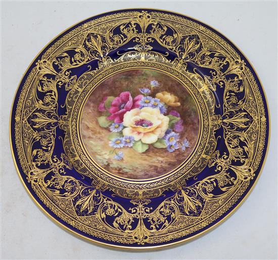 A Royal Worcester flower painted cabinet plate, c.1940, 27cm